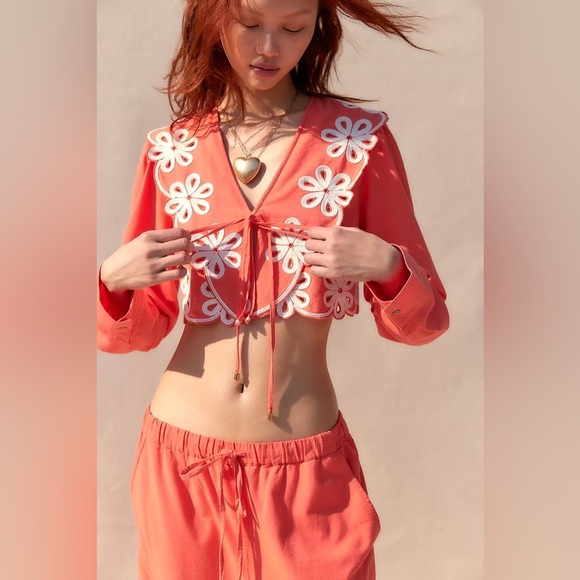 Free People Tops - Free People Amina Coord Matching Set Embroidered Tie Front NWT